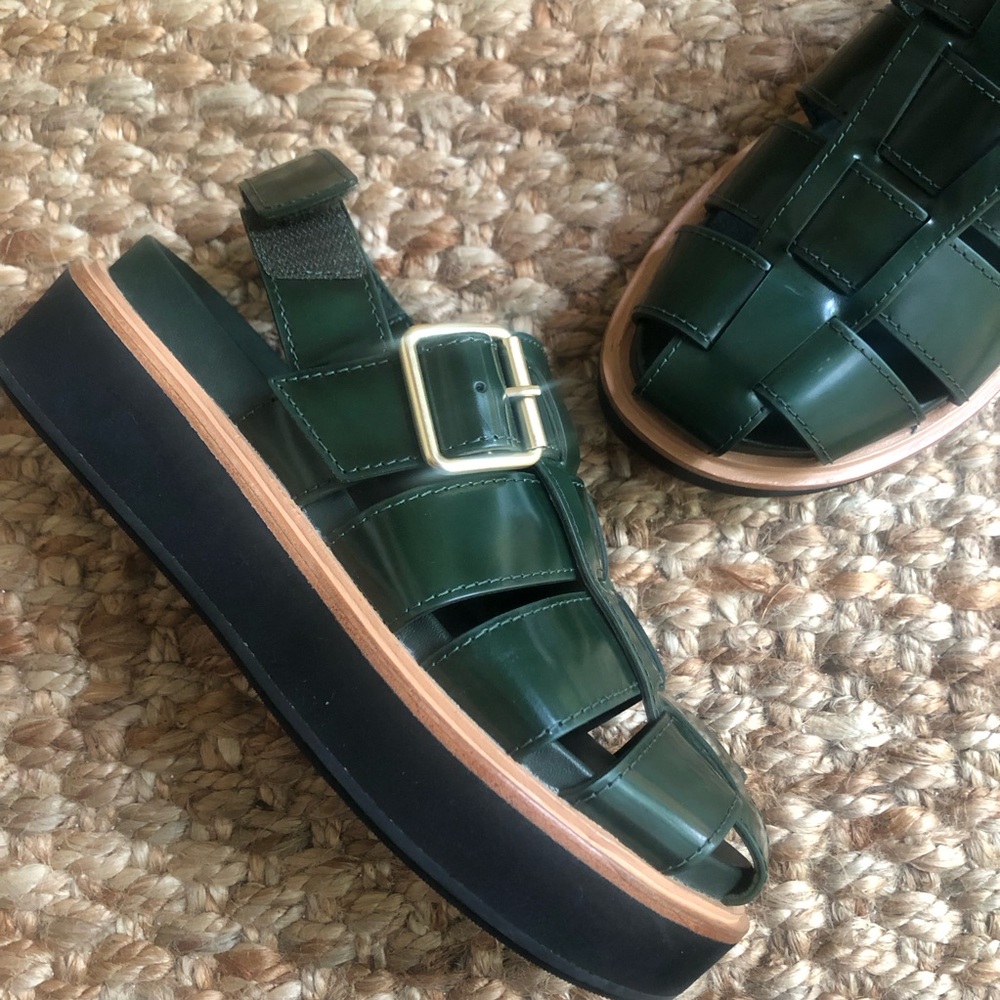 Loeffler Randall Dark Green Leather Fisherman Sandals - Picture 4 of 16